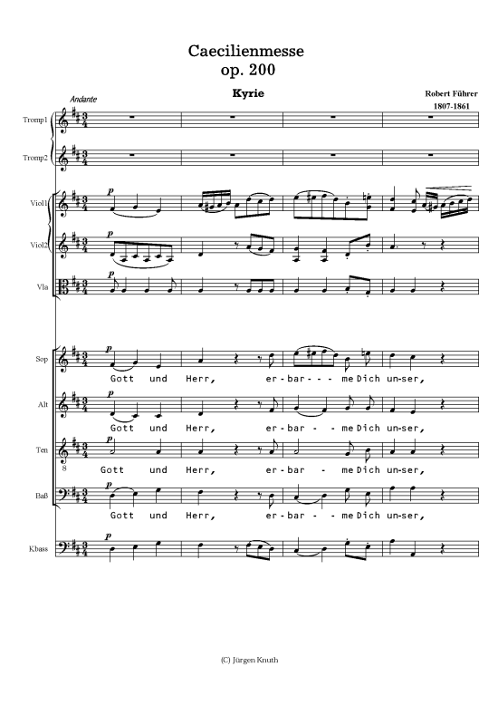Caecilienmesse op. 200 (Partitur + Einzelstimmen) (Gemischter Chor Bl ser Streicher) von Robert F hrer 1807-1861