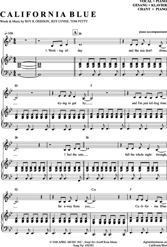 California Blue (Klavier Begleitung + Gesang) (Klavier Gesang  Gitarre) von Roy Orbison