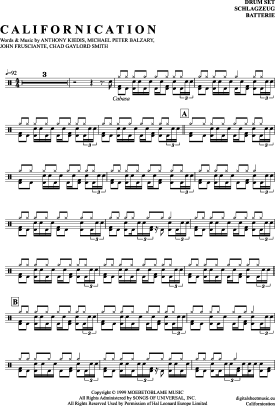 Californication Drums PDF Noten von Red Hot Chili Peppers in 7150636