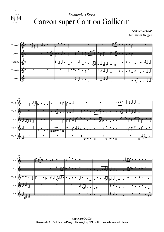 Canzon super Cantion Gallicam (5x Trompeten) (Quintett (Trompete)) von Samuel Scheidt