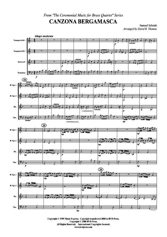 Canzona Bergamasca (2xTromp in B Horn in F (Pos) Pos) (Quartett (Blech Brass)) von Samuel Scheidt (arr. Thomas)