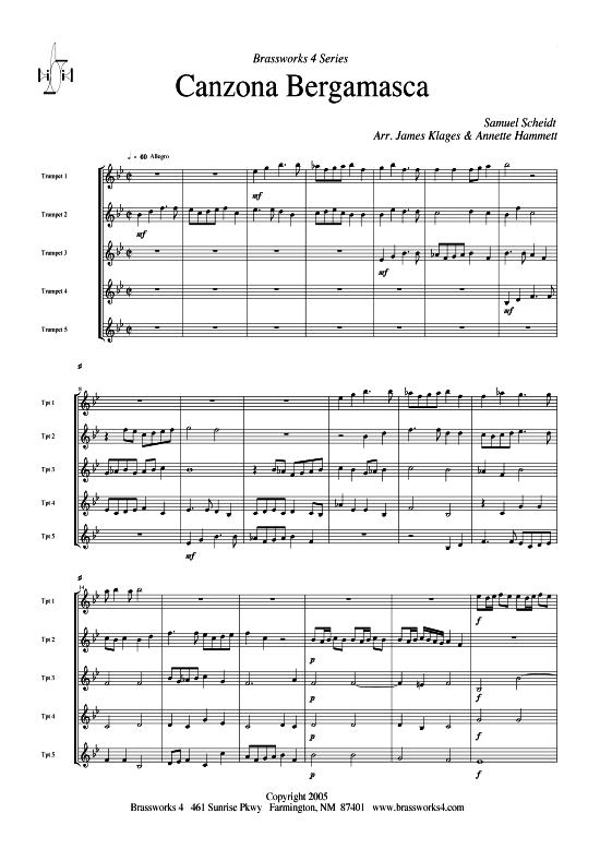 Canzona Bergamasca (Bb) (5x Trompeten) (Quintett (Trompete)) von Samuel Scheidt