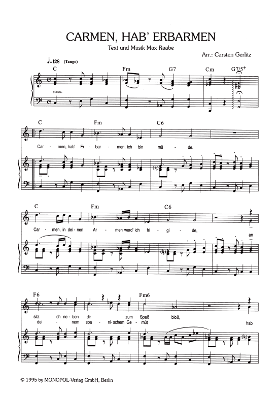 Carmen hab Erbarmen (Klavier + Gesang) (Klavier Gesang  Gitarre) von Max Raabe amp das Palast Orchester