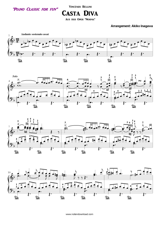 Casta Diva (Klavier solo anspruchsvoll) (Klavier Solo) von Vincenzo Bellini (arr. Akiko Inagawa)