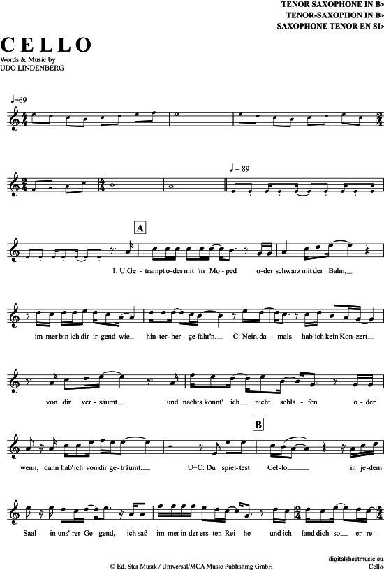 Cello (Tenor-Sax) (Tenor Saxophon) von Udo Lindenberg