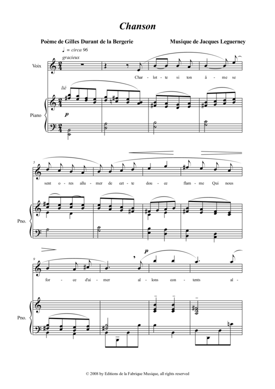 Chanson (Gesang + Klavier) (Klavier  Gesang) von Jacques Leguerney