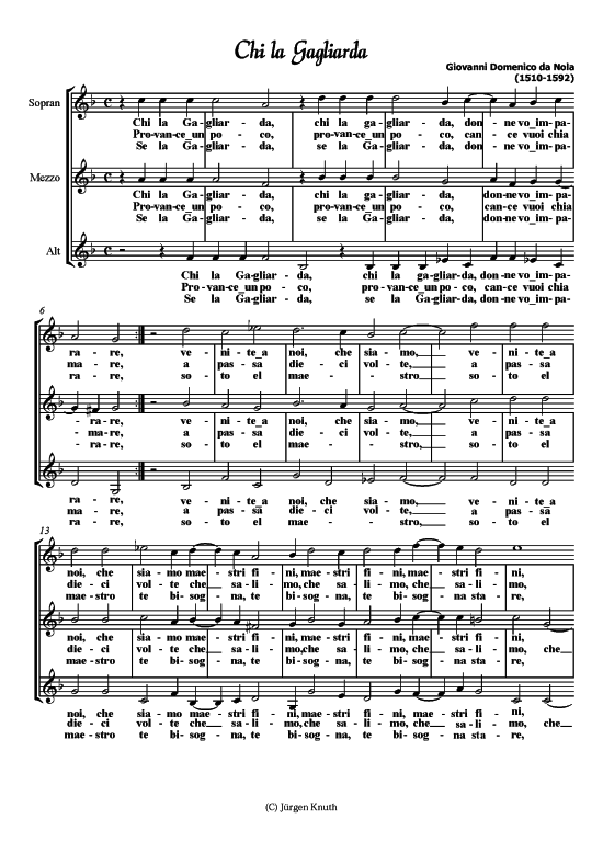 Chi la Gagliarda (Frauenchor) (Frauenchor) von Giovanni Domenico da Nola (1510-1592)