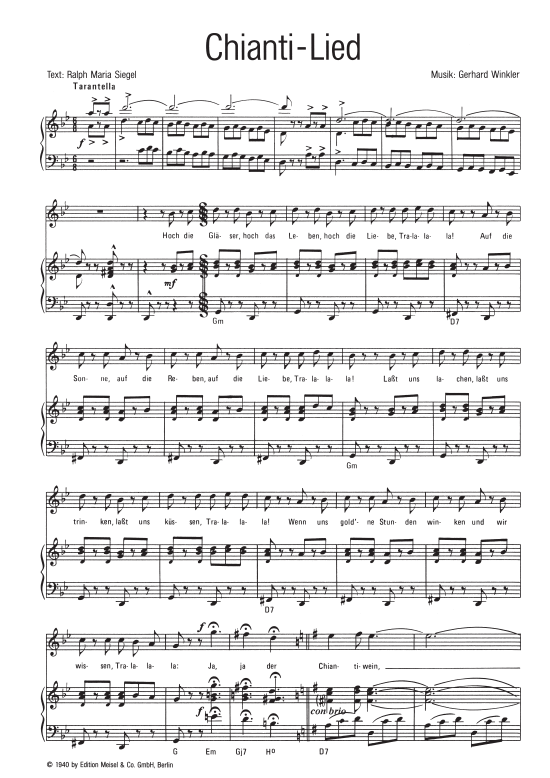 Chianti Lied (Klavier + Gesang) (Klavier Gesang  Gitarre) von Rudi Schuricke
