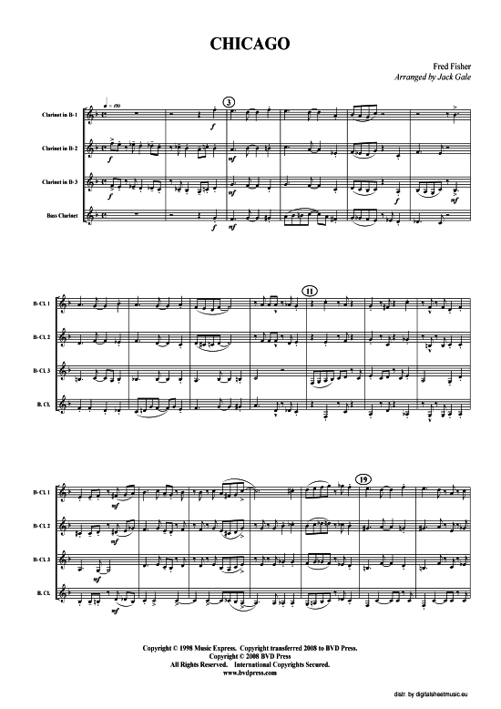 Chicago (Klarinetten-Quartett) (Quartett (Klarinette)) von Fred Fisher (arr. Jack Gale)
