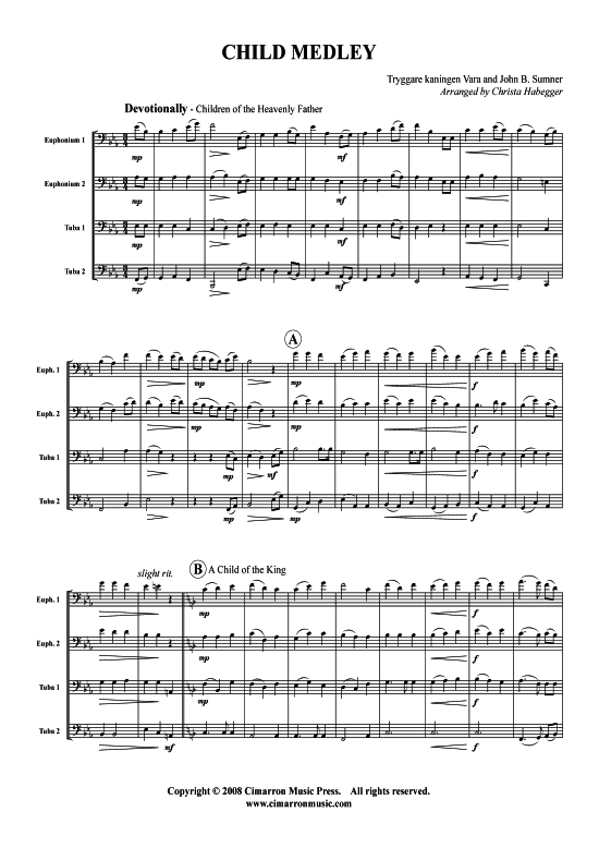 Children of Heavenly Father A Child of the King (Tuba Quartett 2x Bariton 2xTuba) (Quartett (Tuba)) von Verschiedene Verfasser