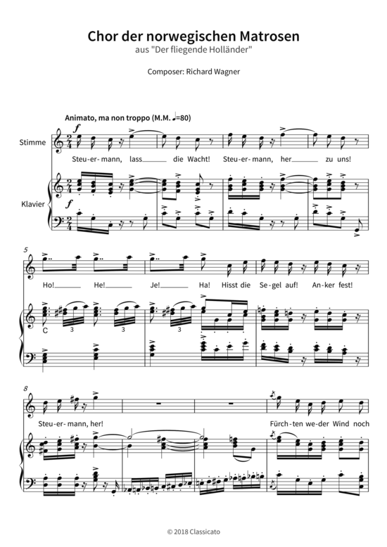Chor der norwegischen Matrosen - aus Der fliegende Holl auml nder (Gesang + Klavier) (Klavier  Gesang) von Richard Wagner