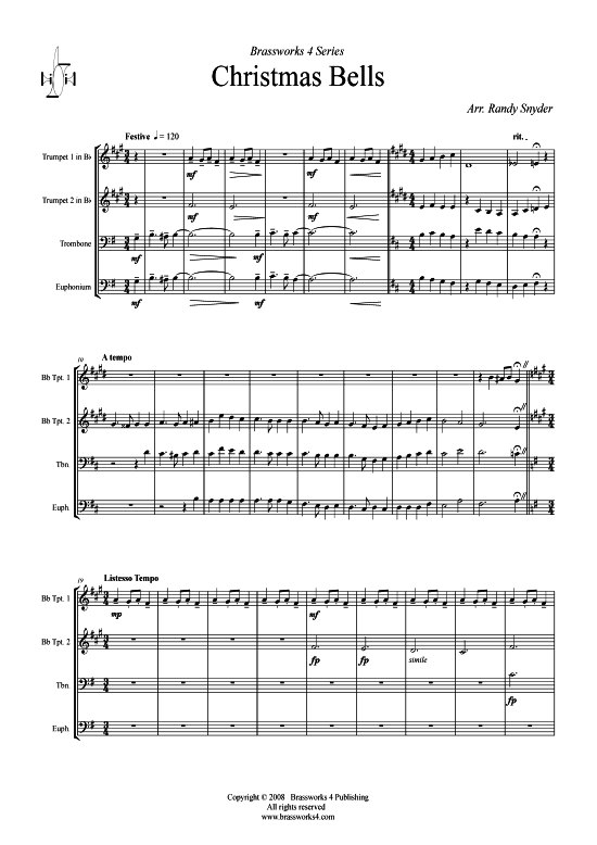 Christmas Bells (2xTromp in B Horn in F (Pos) Pos) (Quartett (Blech Brass)) von Weihnachten