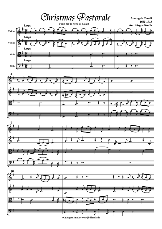 Christmas Pastorale (Streich-Quartett) (Quartett (Streicher)) von Arcangelo Corelli (aus Fatto per la notte di natale)
