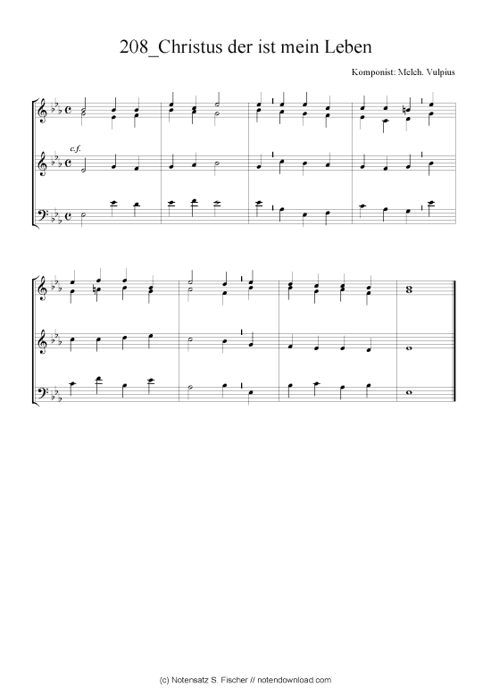 Christus der ist mein Leben (Quartett in C) (Quartett (4 St.)) von Melch. Vulpius