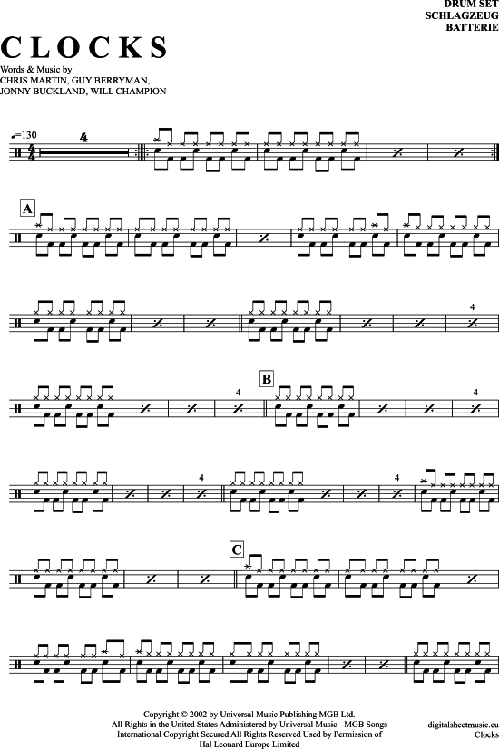 Clocks Drums PDF Noten von Coldplay in 7150639