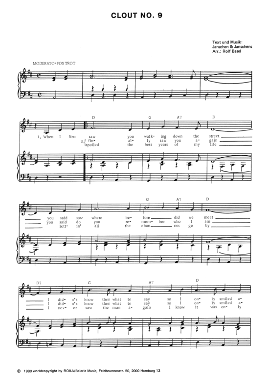 Clout No. 9 (Klavier + Gesang) (Klavier Gesang  Gitarre) von Janschen amp Janschens (1980)