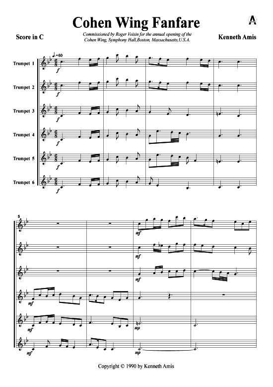 Cohen Wing Fanfare (6x Trompete) (Sextett (Blech Brass)) von Kenneth Amis