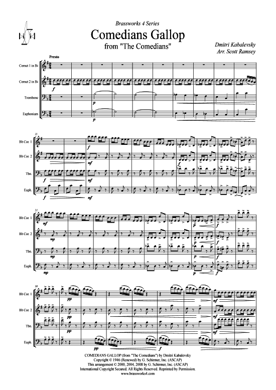 Comedians Gallop (2xTromp in B Horn in F (Pos) Pos) (Quartett (Blech Brass)) von Dmitry Kabalevsky