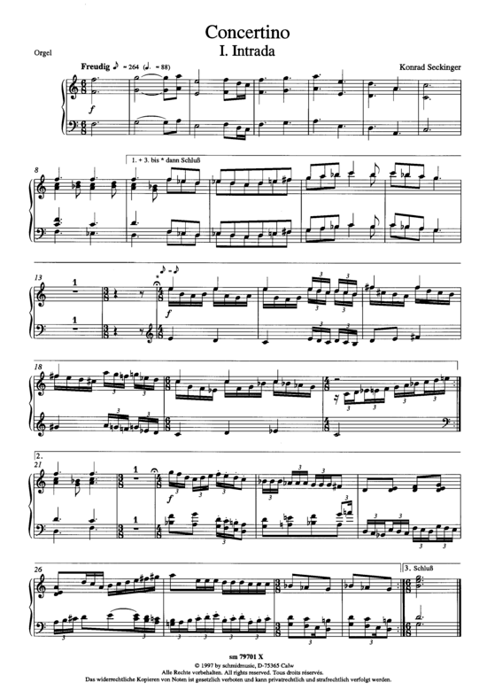 Concertino (Blechbl auml serquintett + Orgel) Orgel-Stimme (Quintett (Blech Brass)) von Konrad Seckinger (3 S auml tze)
