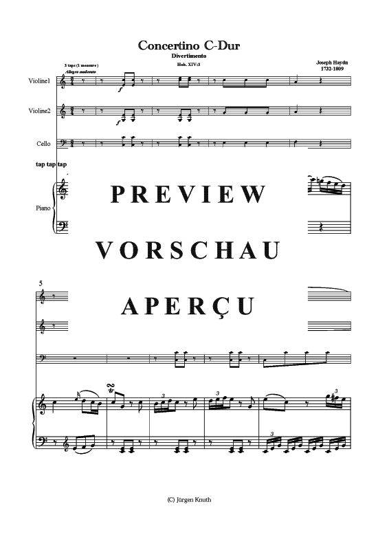 Concertino C-Dur Divertimento (2x VL VC + Klavier) (Trio (Klavier  2 St.)) von Joseph Haydn (Hob. XIV 3)