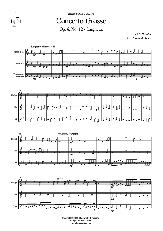 Concerto Grosso 150 Larghetto (Trp B Horn F Pos Pos) (Trio (Blech Brass)) von G. F. H auml ndel ( Op. 6 No. 12)