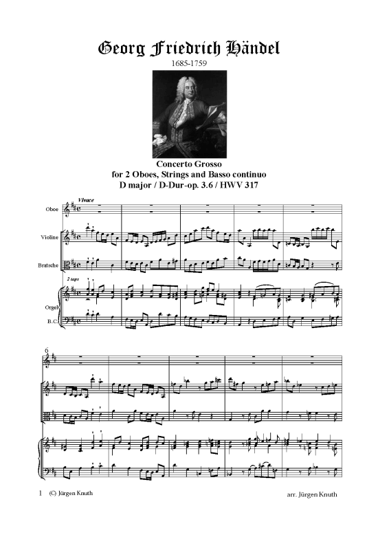Concerto Grosso D-Dur op.3.6 HWV 317 1.Satz (Streichensemble + Orgel) (Ensemble (Gemischt)) von Georg-Friedrich H ndel 1685-1759