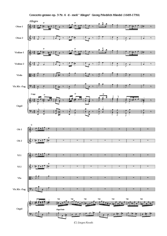 Concerto Grosso D-Dur op.3.6 HWV 317 2.Satz (Streichensemble + Orgel) (Ensemble (Gemischt)) von Georg-Friedrich H ndel 1685-1759