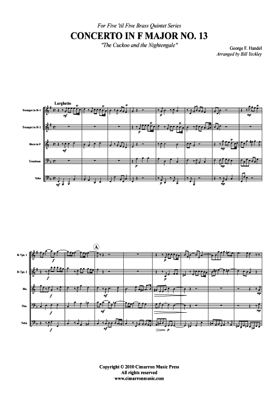 Concerto in F-Dur Nr. 13 (Blechbl auml serquintett) (Quintett (Blech Brass)) von G. F. H auml ndel