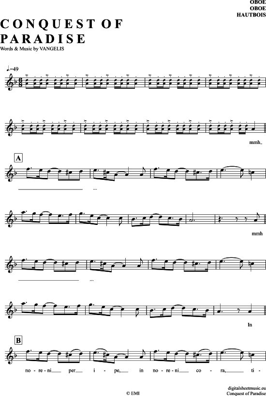 Conquest Of Paradise (Oboe) (Oboe Fagott) von Vangelis