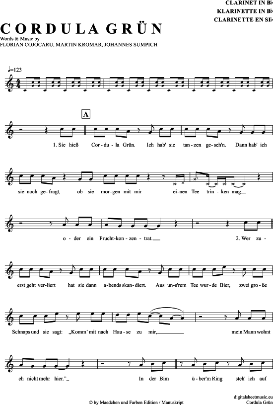 Cordula Gr n (Klarinette in B) (Klarinette) von Die Draufg nger