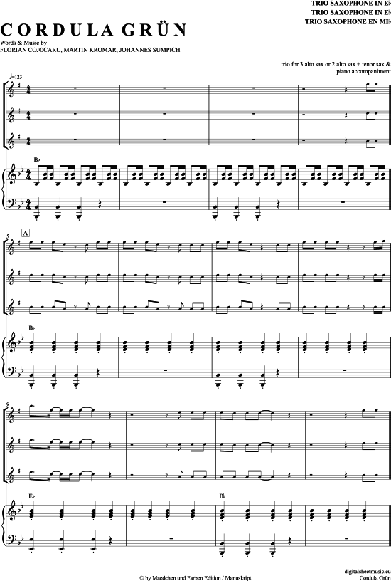 Cordula Gr n (Saxophon Trio AAA(T) + Klavier) (Trio (Saxophon)) von Die Draufg nger