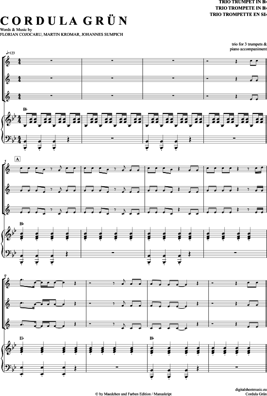 Cordula Gr n (Trompeten Trio + Klavier) (Trio (Trompete)) von Die Draufg nger