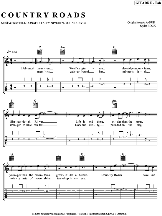 Noten Country Roads Kostenlos _ Take Me Home, Country Roads ...