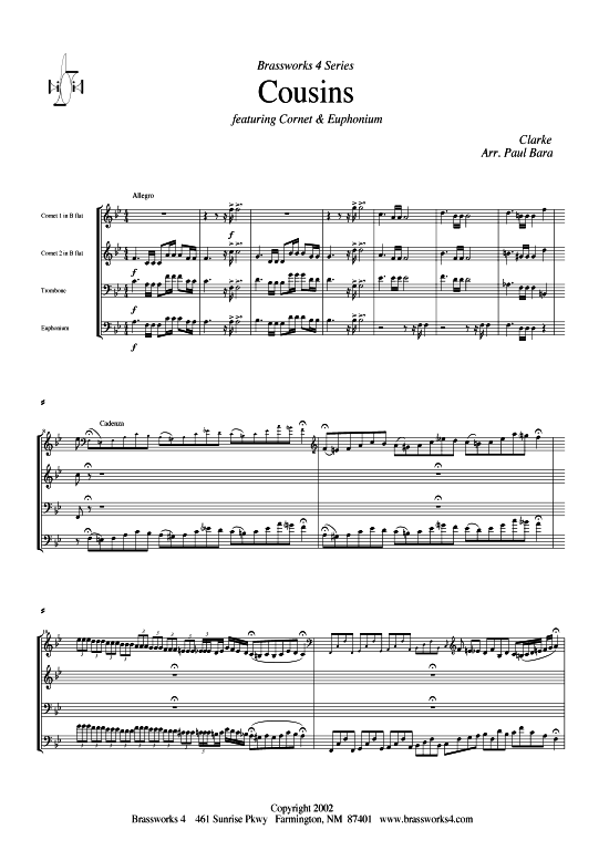 Cousins (2xTromp in B C Horn in F (Pos) Pos) (Quartett (Blech Brass)) von Jeremiah Clarke (Cornet u. Euphonium feat.)