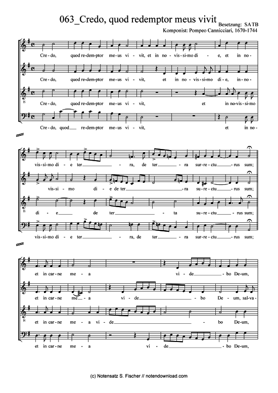 Credo quod redemptor meus vivit (Gemischter Chor) (Gemischter Chor) von Pompeo Cannicciari 1670-1744 