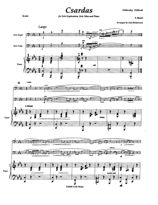 Csardas (Duet with Piano) (Euphonium Tuba + Klavier) (Trio (Klavier  2 St.)) von Vittorio Monti