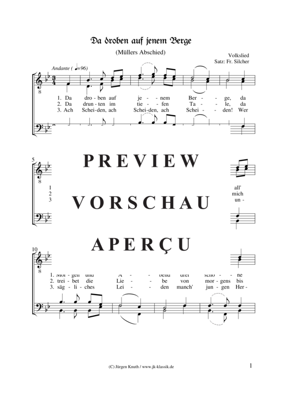 Da droben auf jenem Berge (M llers Abschied) (M nnerchor) (M nnerchor) von Unbekannt Satz Fr. Silcher
