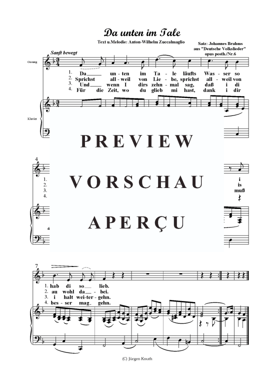 Da unten im Tale (Nr.6) (Klavier + Gesang) (Klavier  Gesang) von Anton-Wilhelm Zuccalmaglio