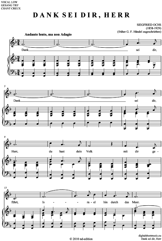 Dank sei dir Herr (tief A - C ) (Klavier  Gesang) von Siegfried Ochs (1858-1929)  fr her H ndel zugeschrieben