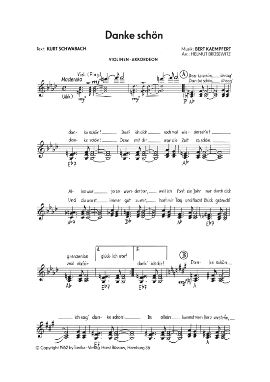 Danke Sch ouml n (Salonorchester) (Combo (Salonorchester)) von Bert Kaempfert (1962)