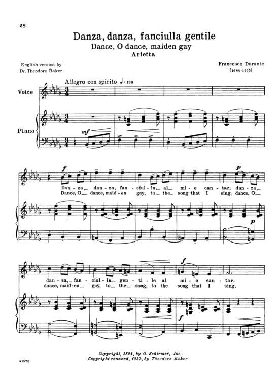 Danza danza fanciulla (Gesang mittel + Klavier) (Klavier  Gesang mittel) von Francesco Durante