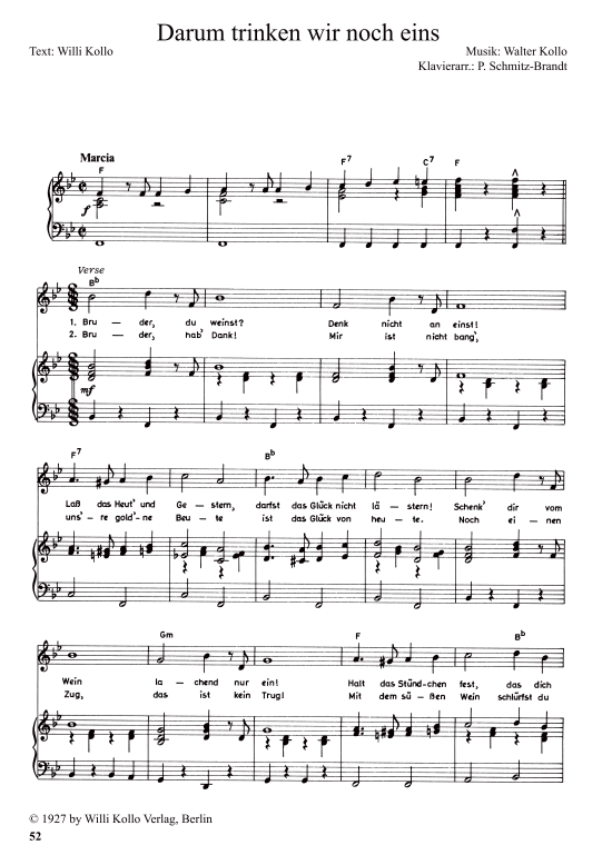 Darum trinken wir noch eins Klavier   Gesang - PDF Noten von Walter ...