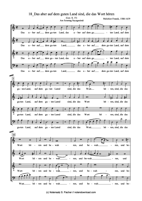 Das aber auf dem guten Land sind die das Wort h ren (Gemischter Chor) (Gemischter Chor) von Melchior Franck (1580-1639)