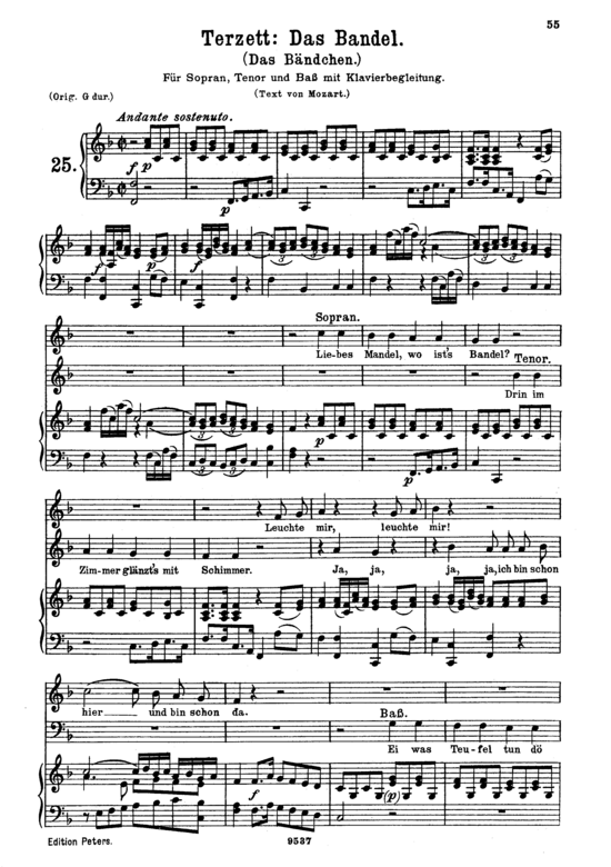 Das Bandel K.441 (Terzett) (Gesang mittel + Klavier) (Klavier  Gesang mittel) von Wolfgang Amadeus Mozart