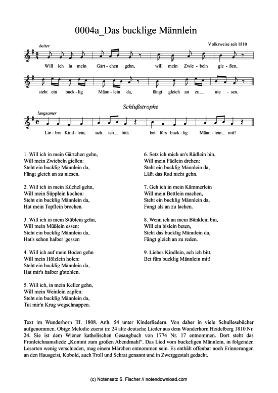 Das bucklige M nnlein (Gesang) (Gesang) von aus Erk-B hme  Deutscher Liederhort