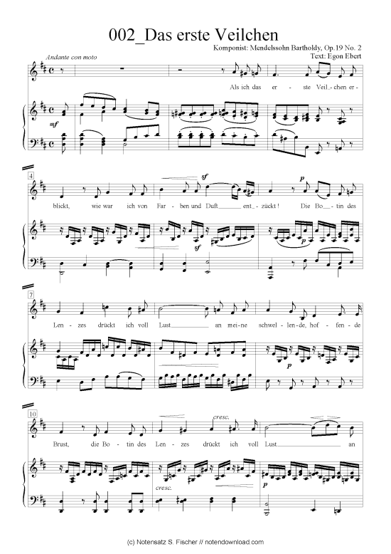 Das erste Veilchen (Klavier + Gesang) (Klavier  Gesang) von Felix Mendelssohn Bartholdy (1809-1947)