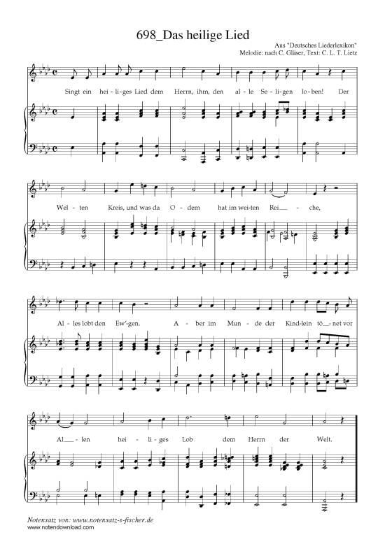 Das heilige Lied (Klavier + Gesang) (Klavier  Gesang) von Aus Deutsches Liederlexikon A. H rtel (1865)