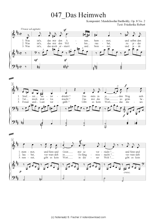Das Heimweh (Klavier + Gesang) (Klavier  Gesang) von Felix Mendelssohn Bartholdy (1809-1947)