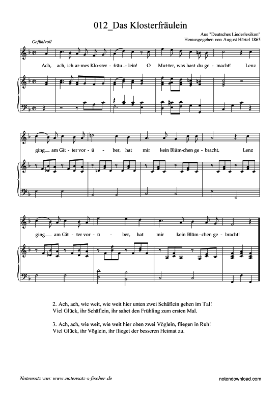Das Klosterfr ulein (Klavier + Gesang) (Klavier  Gesang) von Aus Deutsches Liederlexikon A. H rtel (1865)