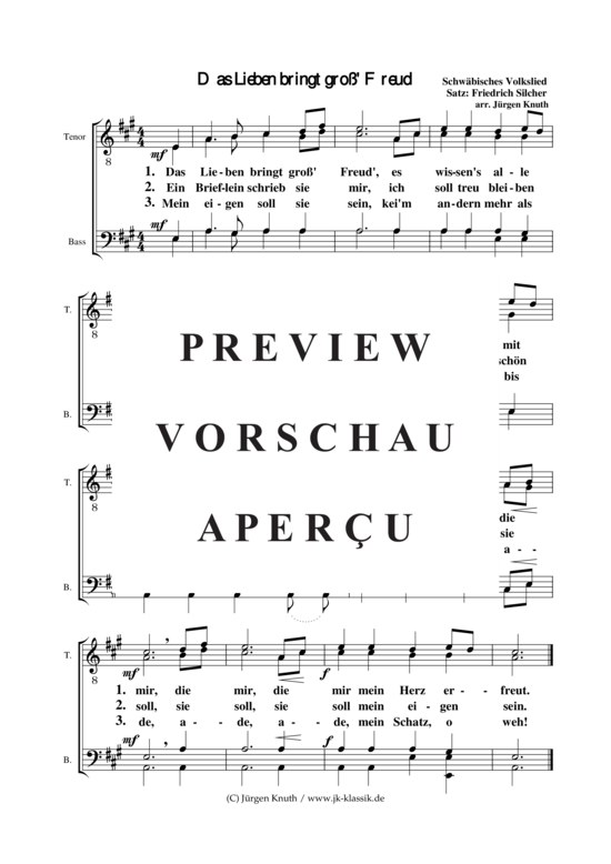 Das Lieben bringt gro Freud (M nnerchor) (M nnerchor) von Friedrich Silcher  arr. J rgen Knuth